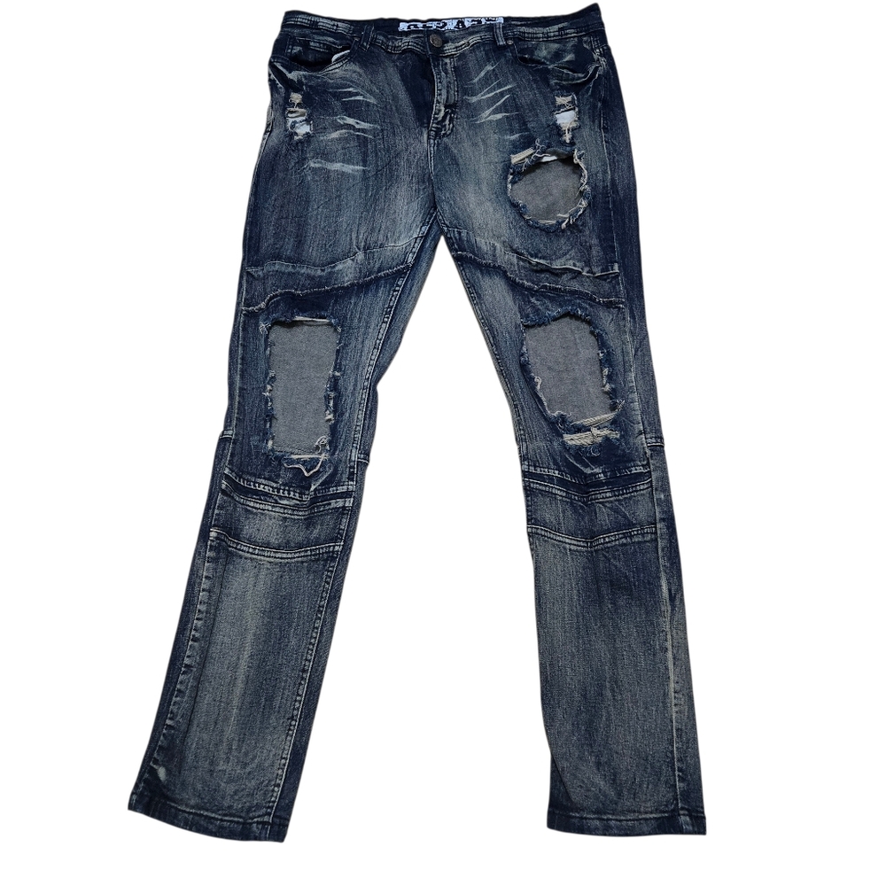 Red Ape Jeans Men's 38x32 Blue Distressed Grunge Crest Logo